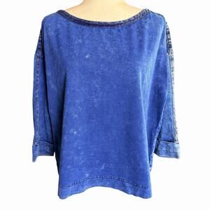 Zenergy Washed Utility Top 3/4 Sleeve Safari Indigo Sz 2 Large Womens Casual NWT